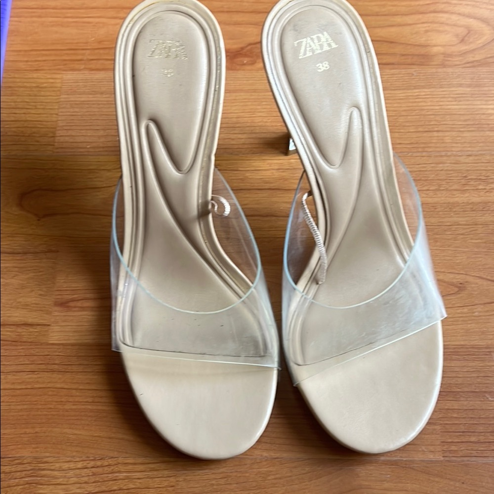 Zara Beige Clear Strap Heels